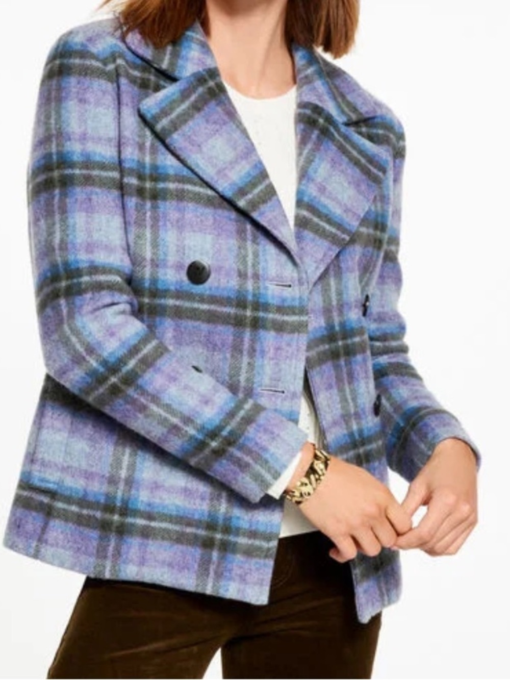 Talbots FESTIVAL PLUSH WOOL BLEND PEACOAT plaid size medium M